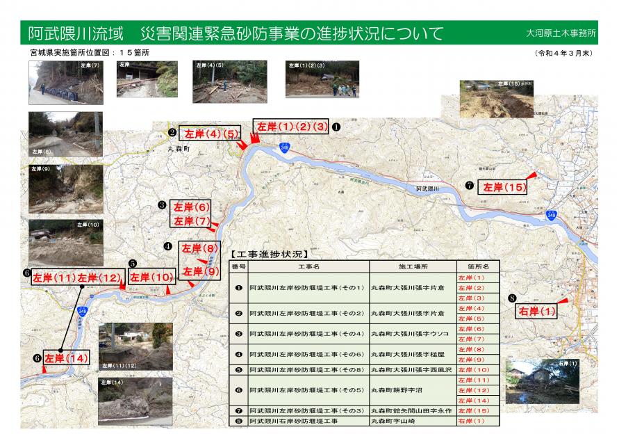 阿武隈川流域　災害関連緊急砂防事業位置図(クリックで県ＨＰへ繋がります)